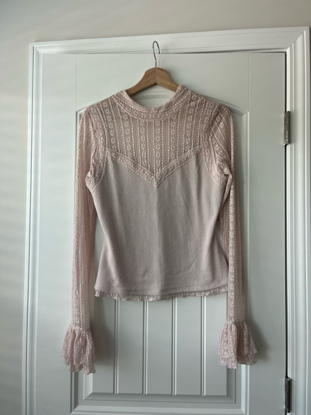 NWT Free People Delicate Lace Peplum Long-Sleeve Top - Blush Pink
